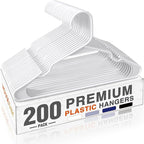 HOUSE DAY 200 Pack Plastic Clothes Hangers, Commercial Bulk Shipment for Business, Sturdy Durable Notched Hangers Ideal for Retail Dry Cleaners Warehouses, Save Cost & Warehouse Space - White