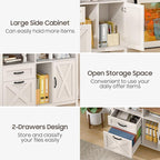 Lateral File Cabinet with 2 Drawers and Door, Farmhouse File Cabinet for A4/Letter Size Hanging Files, Large Wood File Storage Cabinets Printer Stand with Open Space for Home Office Furniture, White