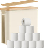Toilet Paper Storage Basket with Bamboo Lid, Toilet Paper Holder with Storage, Free Standing Bathroom Storage Organizers with Non-Slip Bottom Beige, 1 Pack