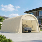 Outsunny 12' x 23.6' Heavy Duty Carport, Portable Garage Car Canopy Tent with UPF50+ Sun Protection, Galvanized Frame, Large Roll-Up Door for Cars, Trucks, Boats, Motorcycle, Bike, Beige