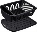 Tribello Sink Dish Drying Rack, Heavy Duty Hard Plastic Drying Rack, Dish Drainer for Kitchen Counter with Drainboard Set, with Silverware Holder - 18 x 13 x 6 (Black) - Made in USA