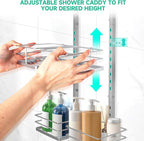 Shower Caddy Hanging for Handheld Showerheads Adjustable Height Extra Long Bathroom Storage Organizer Hanger Rack Rustproof Hose Shower Organizer 4 Levels Height Shower Rack (Sliver)