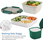 Freshmage Salad Lunch Container To Go, 2 Packs 52-oz Salad Bowls with 3 Compartments, Salad Dressings Container for Salad Toppings, Snacks, Men, Women (Wheat straw white)