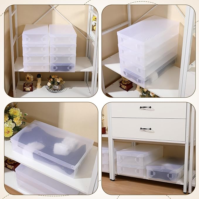 Sintuff 8 Pack Large Boot Storage Boxes with Lids for Tall Boots 20.5" x 11.8" x 4.5" Stackable Clear Plastic Shoe Organizer Container Space-saving Shoe Storage Box for Sneakers and High Heels