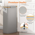 Lifewit 65L Slim Laundry Hamper with Lid, Narrow Laundry Basket with Removable Bag & Bamboo Handles, Fodable Thin Dirty Clothes Hamper for Laundry Collapsible Bin for Bathroom Bedroom Dorm,Silver Grey