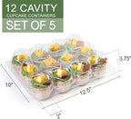 LotFancy (12 Count x 5 Sets) Cupcake Containers with 60 Liners, Plastic Stackable Cupcake Boxes, Disposable Muffin Holder with Detachable Tall Dome Lid, BPA Free, Clear Cupcake Carrier, Standard Size