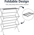 Amazon Basics Foldable Portable Metal Clothes Drying Rack for Indoor Air Drying, Energy Saving, 14.5 x 29.5 x 41.8 inches, Chrome Silver