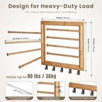 Bamboo Wall Mount Drying Rack for Laundry – Collapsible Foldable Clothes Dryer with 8 Arms & 5 Hooks, Space-Saving Laundry Hanger Dryer Rack, 20 Inch, 80 lb Capacity (Natural)