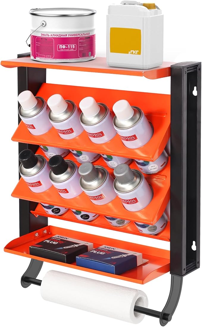 WALMANN Wall Mount Spray Paint Can Holder, Heavy Duty Metal Paint Can Storage Rack for Garage, Shop Paint Cans Holder, Holds Up to 100 lbs