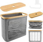Toilet Paper Storage Holder with Lid, Freestanding Toilet Paper Basket Stand for 9 to 12 Rolls, Bathroom Storage Organizer with Bamboo Lid(Grey)