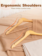 HOUSE DAY Wooden Hangers 10 Pack, Solid Wood Hanger with Non Slip Pant Bar, Heavy Duty Wooden Coat Hanger for Closet, Smooth Finish Wood Clothes Hangers for Shirts, Suits, Jackets, Dress, Natural
