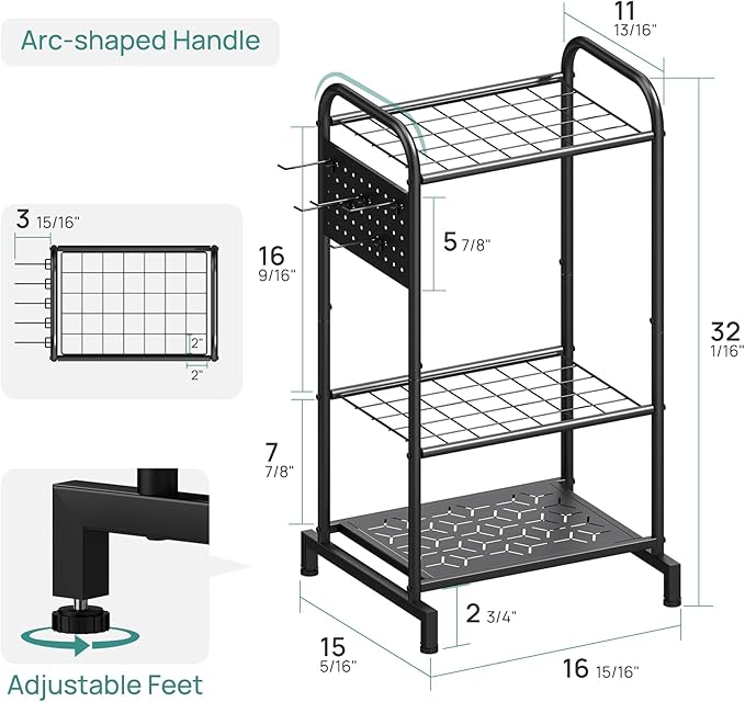 Garden Tool Organizer, Garden Tool Rack and Storage, Up to 35 Long-Handled Tools/Rakes/Brooms, Heavy Duty Steel Stand for Yard, Shed, Outdoor, Black