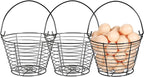 3 PCS 8" Black Round Wire Egg Baskets With Handle, Small Metal Egg Collecting Basket for Gathering Fresh Eggs, Chicken and Duck Eggs Hunting Basket Egg Holder Countertop