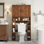 Vabches Over The Toilet Storage Cabinet, Farmhouse Storage Cabinet Over Toilet with 2 Barn Doors ，Toilet Paper Holder Stand，Home Space-Saving Toilet Rack, for Laundry, Restroom, Bathroom.Caramel.