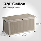 320 Gallon Waterproof Outdoor Storage Box, UV Resistant Resin Deck Box with Hydraulic Rod for Reinforced Stability, Perfect for Patio, Garden, and Pool（Grey，320 Gallon）