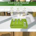 Utensil Holder for Countertop with Lid, Plastic Silverware Tray for Drawer (Green)