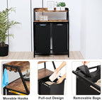 Laundry Hamper, Laundry Sorter 2 Section, Rolling Laundry Basket with Wheels, 2 Shelves, 2 × 14.5 Gal, Pull-Out and Removable Oxford Fabric Bags, for Laundry Room,Black and Rustic Brown