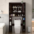 Farmhouse Storage Cabinet Over Toilet with Barn Doors，Over The Toilet Storage Cabinet, Home Space-Saving Toilet Rack, for Bathroom, Restroom, Laundry.Espresso