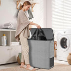 Large Double Laundry Hamper with Lid, Removable Bags & Reinforced Handles, 2 Section Tall Laundry Basket, Dirty Clothes Hampers for Laundry Room, Bedroom, Bathroom, Dorm, 136L, Gray