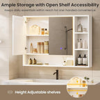 Hasuit Lighted Medicine Cabinet with Mirror and Shelves, Modern Bathroom Medicine Cabinet with Open Storage, Aluminum Channel LED Lights, 39.4'' x 30.7'', White