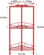 3 Tier Floor Standing Corner Shower Caddy Organizer Shelf with Hooks, Bathroom Shelves Stand Rack, Red
