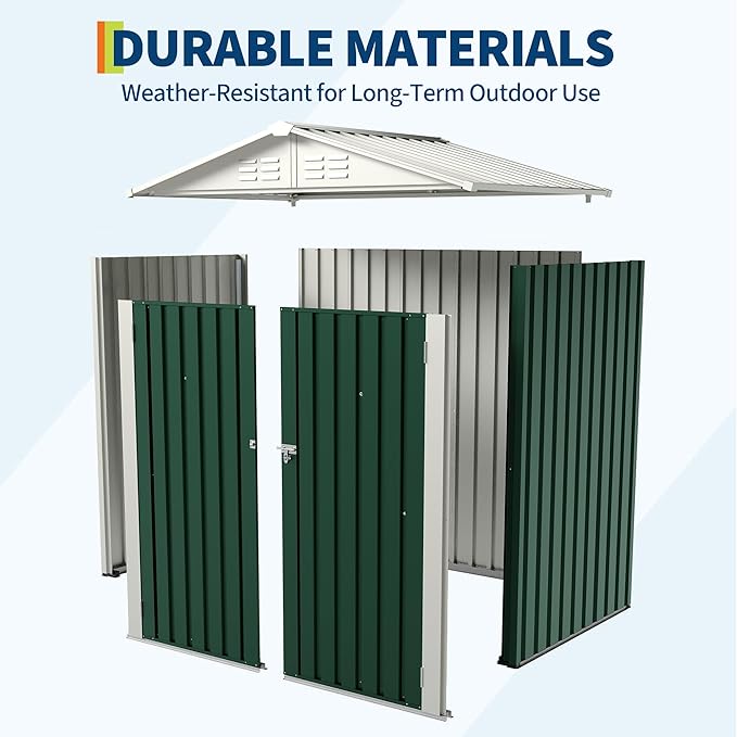 Outdoor Storage Shed, Weather Resistant Garden Shed with Gable Roof & Grid Window, Multi-Use Shed for Bikes, Lawn Mowers, Patio Supplies & Pet Shelter (Green, 6×4FT)