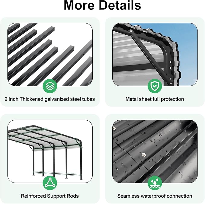20x20 FT Metal Carport with Heavy Duty Carport Canopy, Car Port with Reinforced Base and Five Canopy Beams, 2 Car Garage Shelter for Car, Boats and Truck