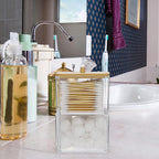 Hipiwe Clear Q-tip Dispenser Holder Acrylic Bathroom Containers 2-Tier Square Apothecary Jar with Lid Canister Cotton Swab and Ball Holder Vanity Storage Organizer for Cotton Round and Pads, Floss