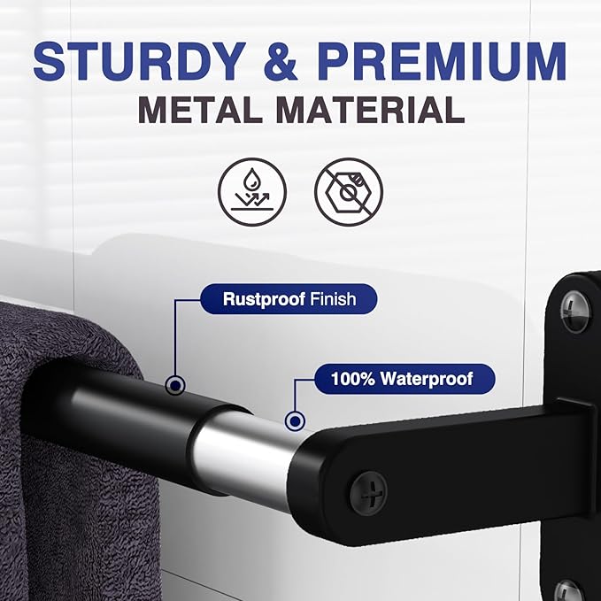 Matte Black Towel Rack for Bathroom - 24" Rustproof Towel Holder, Sturdy Towel Bar Wall Mounted, Space-Saving Towel Hanger, Bathroom Accessories, Home Decor, Apparment Essentials