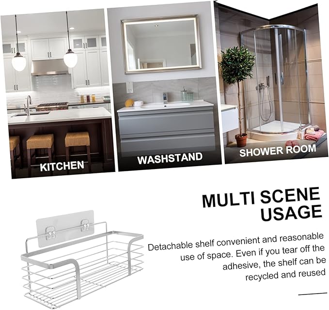 Punch-Free Stainless Steel Storage Rack with Non-Marking -Mounted Organizer Shelf 11.81X4.72X4.33In for Bathroom Kitchen Shower Space Saving