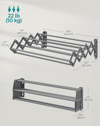 SONGMICS Clothes Drying Rack, Wall-Mounted Drying Rack Clothing, Small Accordion Laundry Rack, 9 Staggered Hanging Rods, Expandable and Retractable, Dove Gray ULLR802G01