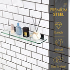 KOKOSIRI Bathroom Shelves Wall Mount Tempered Glass Floating Shelf 20-Inch Kitchen Hanging Rack Shower Storage, 2 Pack Black Stainless Steel B1107BK-L20-P2