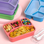Bento Adult Lunch Box (4 pack), 4-Compartment Meal Prep Container with Transparent Cover, Reusable Lunch Containers for Kids, No BPA, Microwave/Dishwasher Safe (PP(Red/Green/Blue/Purple))