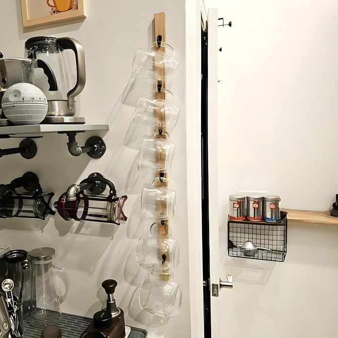 Wall Mounted Coffee Cup Holder Set of 2 – Stylish Mug Rack Hooks for Space Saving Display, Ideal for Organizing Kitchen, Office, Coffee Bar, & Home Décor. Perfect Cup Storage Solution!