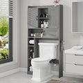 Vabches Farmhouse Over The Toilet Storage Cabinet with 2 Barn Doors & Sliding Door, Over The Toilet Bathroom Organizer with Open Storage Layer and Adjustable Shelves & Hooks.Grey