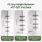 HAMITOR Shower Caddy Tension Pole: 4-Tier Rustproof Bathroom Corner Shelf Organizer for Renters - No Drill Large Shampoo Storage Rack Adjustable 47-121 Inch - Space Saving Bathtub Accessory - Bronze
