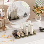 Toilet Paper Basket Holder, 13" Toilet Tank Tray, Wood and Metal Toilet Tray Vanity Organizer Bathroom Tray, Kitchen Sink Organizer for Soap Dispenser (Black + Gold)