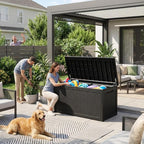 320 Gallon Resin Deck Box, Waterproof Outdoor Storage Bin for Patio Furniture, Pool Accessories, and Garden Tools, Lockable & UV-Resistant, Black