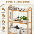 Tangkula Bamboo Over The Toilet Storage, 3-Tier Over Toilet Organizer Rack with 5-Position Adjustable Shelves, 3 Hooks, Adjustable Bottom Bar, Laundry Room Shelf, 28.5" Wide Bathroom Space Saver