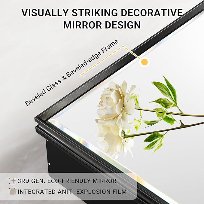 72x30 Pre-Assembled Black Medicine Cabinet with Mirror, Surface or Recessed Medicine Cabinet Mirror for Bathroom, Aluminum Beveled Frame Bathroom Vanity Mirror with Adjustable Shelves Storage