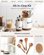 getstar Large Rotating Utensil Holder for Kitchen Counter,7.9"+6" Ceramic Utensils Crocks Set for Countertop Large & Small Utensil Organizer for Spatula Farmhouse Kitchen Decor
