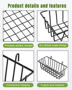 6 Pack Wire Baskets, Grid Panel Hanging Wall Basket, Grid Wall Accessory, Display and Storage Wall Basket for Kitchen, Home Decor, Potted Plants