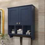 Bathroom Wall Cabinet, Wall Mounted with Towel Bar & 6 Shelves - Over Toilet Storage Organizer, 2-Door Medicine Cabinet, Adjustable Bathroom Shelves(Blue)