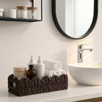 3Pack Toilet Paper Basket for Organizing Scalloped Edge Wicker Basket with Handles Toilet Tank Paper Holder Storage for Bathroom Bedroom Countertop Shelf Decor(Brown,Plastic)