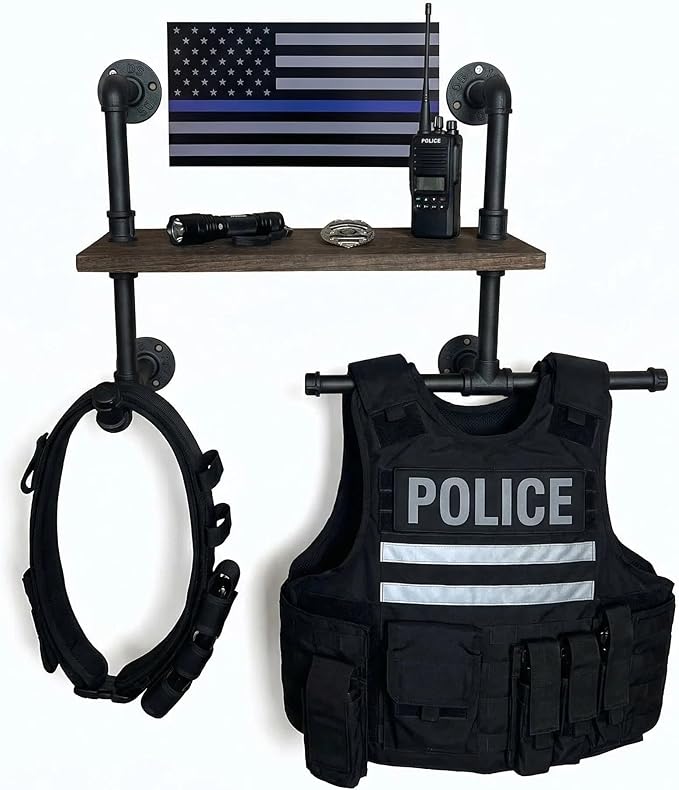 Heavy Duty Tactical Gear Rack Wall Mount Police Vest Hanger Plate Carrier Stand Storage Rack Display Stand for Police, Motorcycle, Cycling for Helmet, Belt, Football Suit (1)