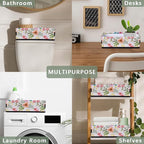 Floral Basket Flower Bathroom Baskets for Organizing, Foldable Storage Bins Toilet Paper Basket for Toilet Tank Top Fabric Storage Organizer for Shelves Closet Countertop