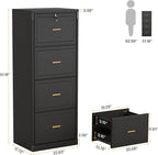 Tribesigns 4-Drawer File Cabinet with Lock, Locked File Cabinet with Key, Tall Wooden Filing Cabinets for Home Office, Vertical Office Storage for Legal Size/Letter/A4/Files, Black