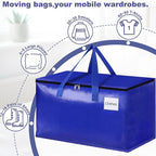StorageRight Heavy Duty Moving Boxes-Moving Bags with Zipper, Reinforced Handles and Tag Pocket-Collapsible Moving Supplies-Totes for Storage Great for moving, Storage and Travel 93L(Blue-4 Pack)