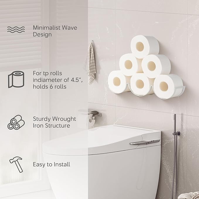 Wall Toilet Paper Holder for Extra 6 Rolls, Iron Wall Mount Toilet Roll Holder, Cloud Floating Toilet Paper Storage Rack, Metal Paper Roll Towel Holder Bathroom Decor Tissue Holder Shelf