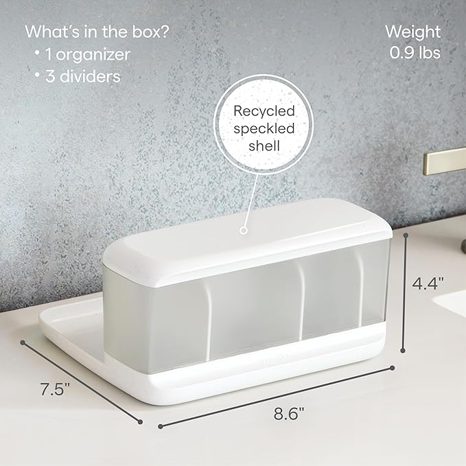 YouCopia HideAway Counter Caddy, Bathroom Vanity Countertop Organizer Tray with Adjustable Dividers and Lid